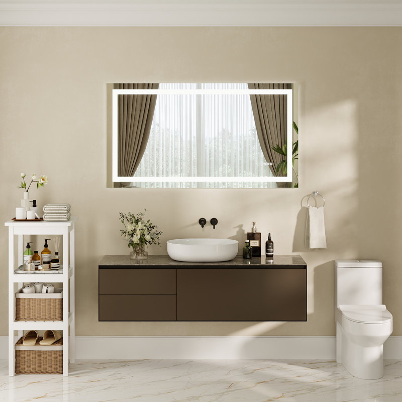 Deervalley 55"X 30"  LED Bathroom Mirror With Lights, 1.5X Anti-Fog, Front And Backlit Frameless LED Mirror