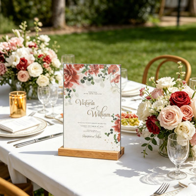 Porte-affiche de table en bois à base de bois, cadre de menu transparent pour mariage et vente au détail