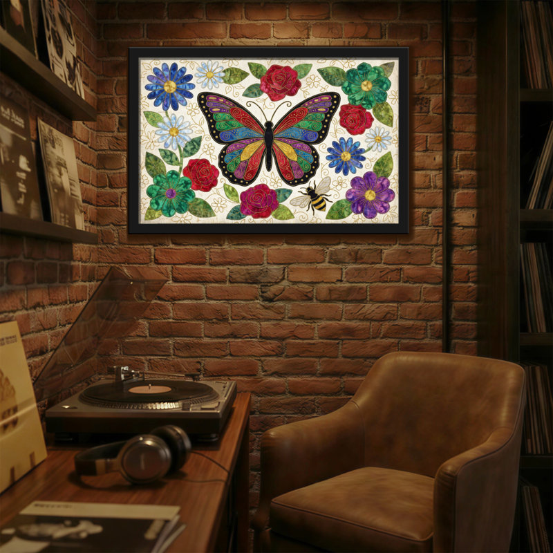 Animaux, papillon, fleurs, abeille, motif de jardin, H 12 po x l 18 po
