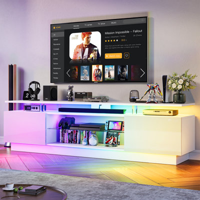 Modern 70" TV Stand with Fireplace, RGB Light & Large Storage, for Tvs Up To 80"