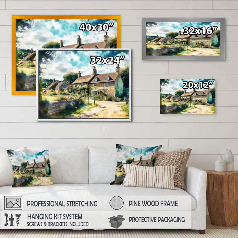 «Ruland England Small Town Cottage II», reproduction sur toile, Cadre photo noir, H 34 po x l 44 po x P 1,5 po