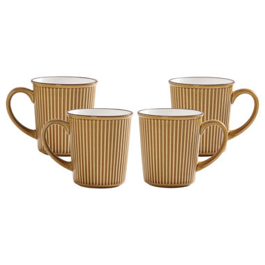 Wrought Studio Helios Yellow Ceramic Mugs, 15oz, Set of 4, for Coffee, Tea, Drinks, Microwave & Dishwasher Safe (Set of 4) Wrought Studio Color: Blu