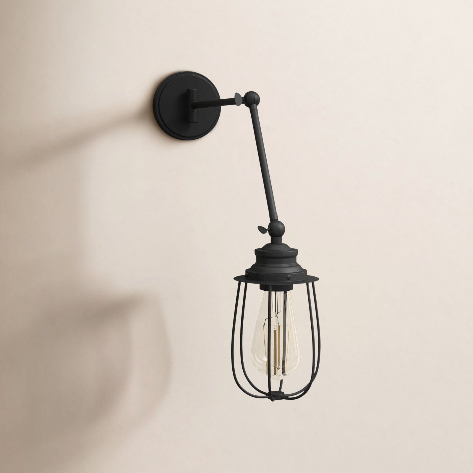 Single Light Dimmable Swing Arm Sconce, Black