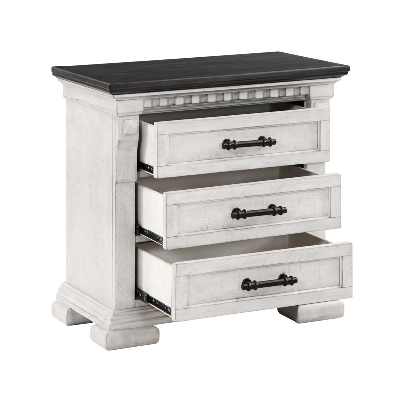 Table de chevet à 3 tiroirs blanc antique pour chambre à coucher