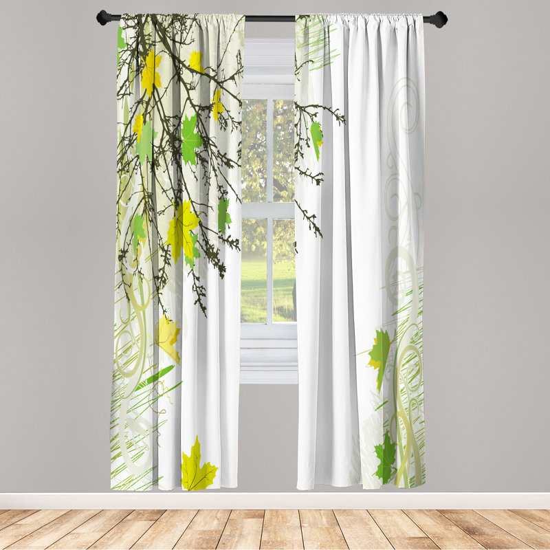 Ebern Designs Nature Curtains, Fall Earth Tones Autumn Leaf, Pair of 28", 28" W x 84" L, Pastel Yellow