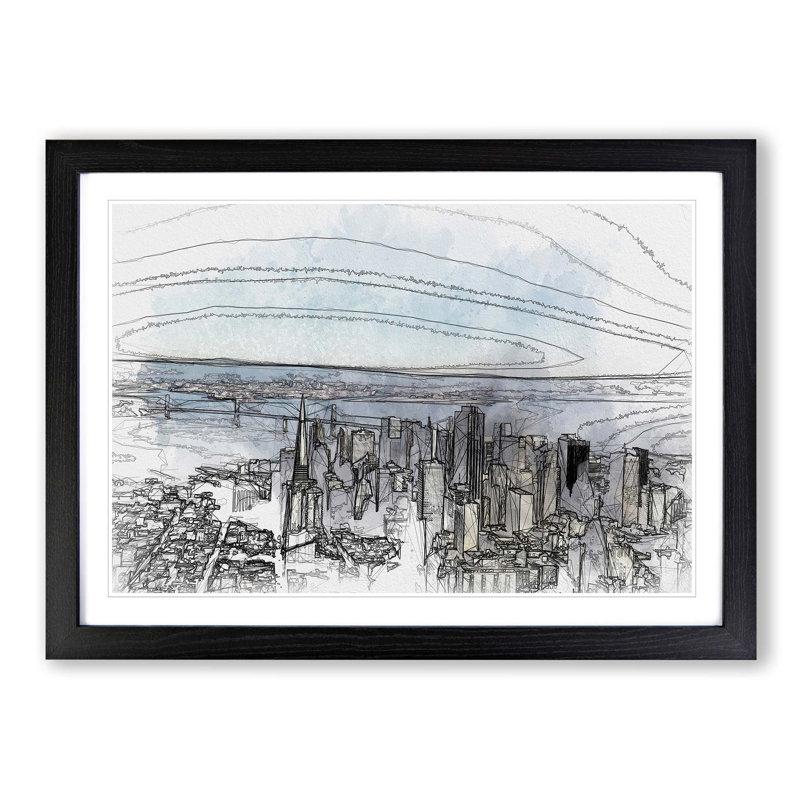 View of San Francisco in Abstract - Picture Frame Graphic Art Print, Black, 40cm H x 60cm W x 2cm D