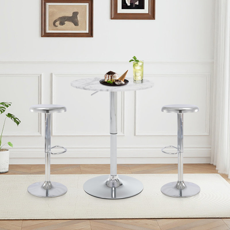 23.6" Round Bar Table, Adjustable Height Bar Table, Modern Cocktail Bar Table With Mdf Top And Metal Base, Bistro Pub Table Suitable For Café, Kitchen Island, Bar Counter