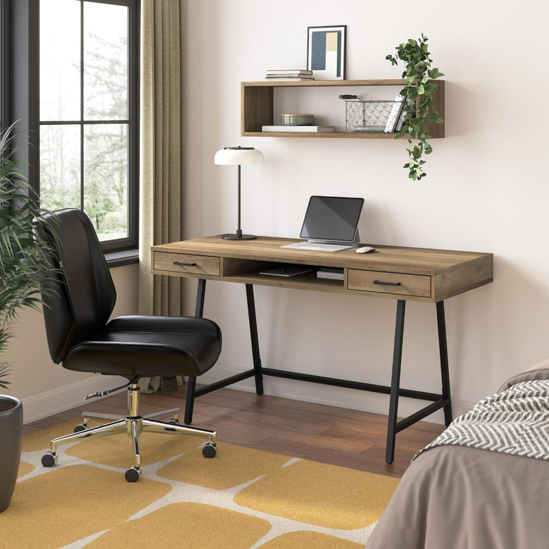 Bureau 54 po avec rangement | Grande table d'ordinateur en bois pour le bureau personnel