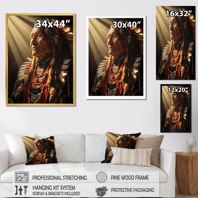 Yanisa " Native Art Grandfather Suns ", Gold Floater Framed, 32" H x 24" W x 1" D