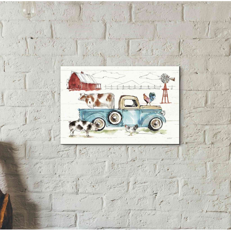 «Down on the Farm I» par Anne Tavoletti, art mural sur toile, H 12 po x l 18 po x P 0,75 po