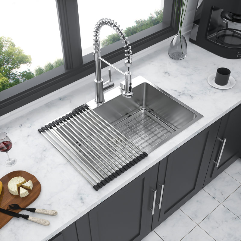 30'' L Single Bowl Stainless Steel Kitchen Sink, Silver