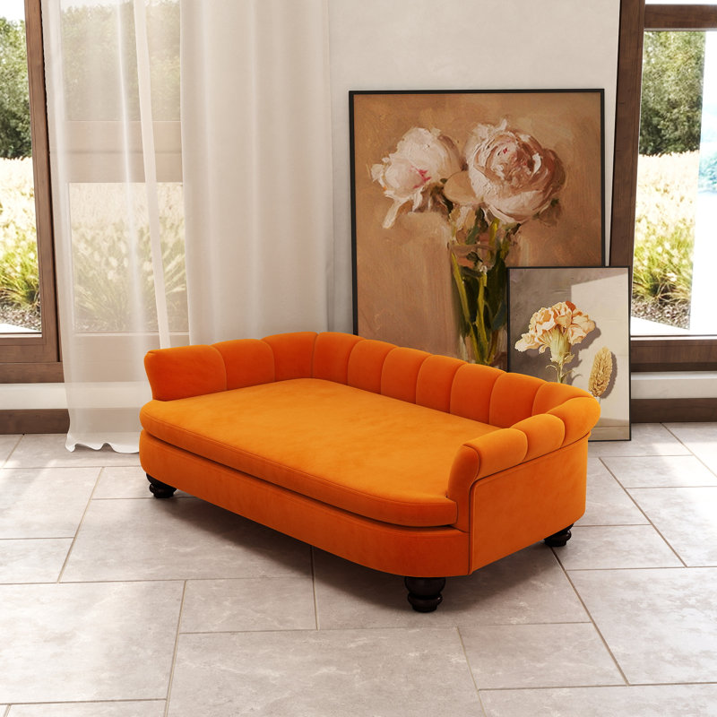 Upholstered Velvet Pet Bed, Orange