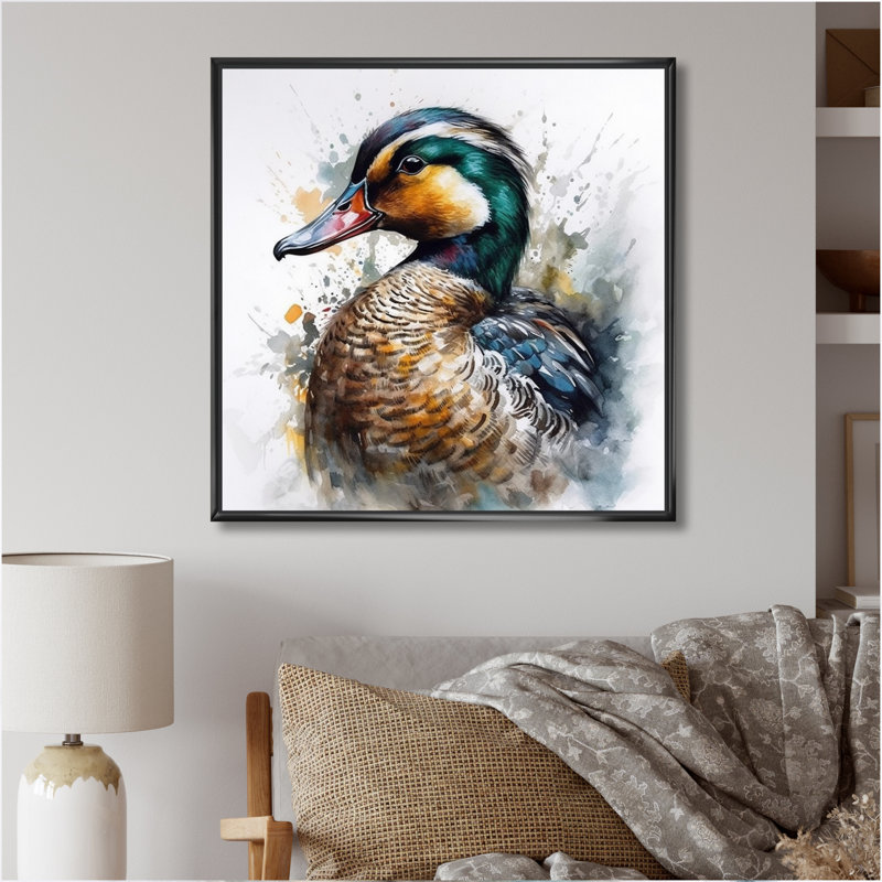 Magnifique canard mâle III - impression, H 16 po x l 16 po x P 1 po, Cadre flottant noir