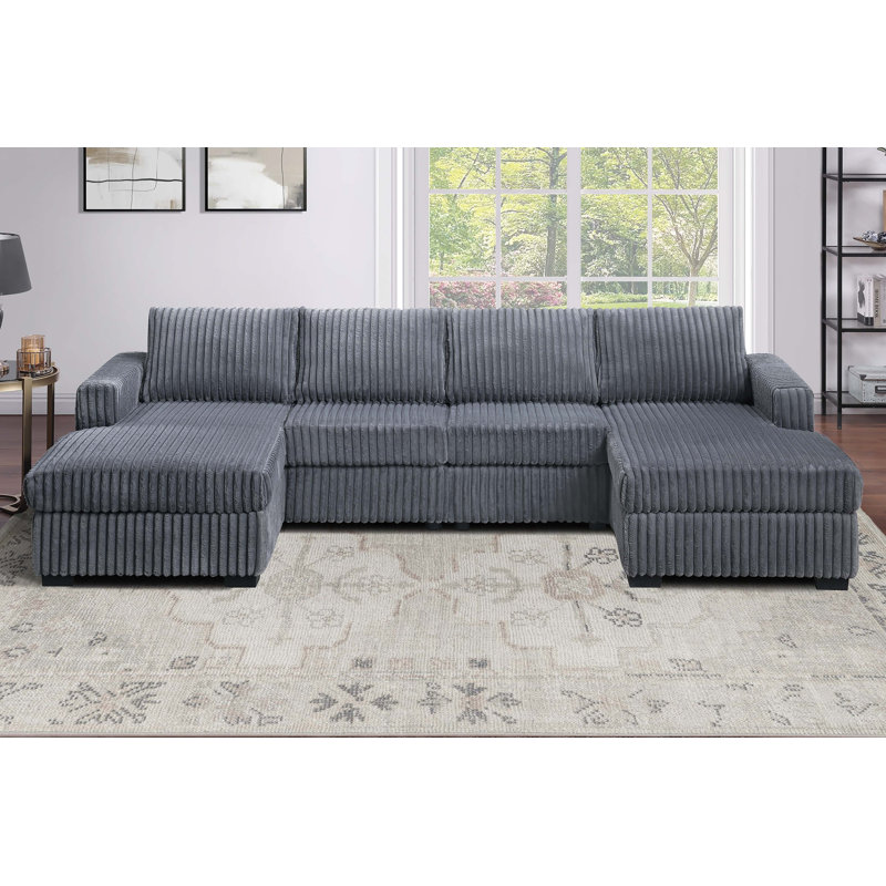 Ensemble modulaire 3 pièces Eddie, Velours côtelé gris foncé