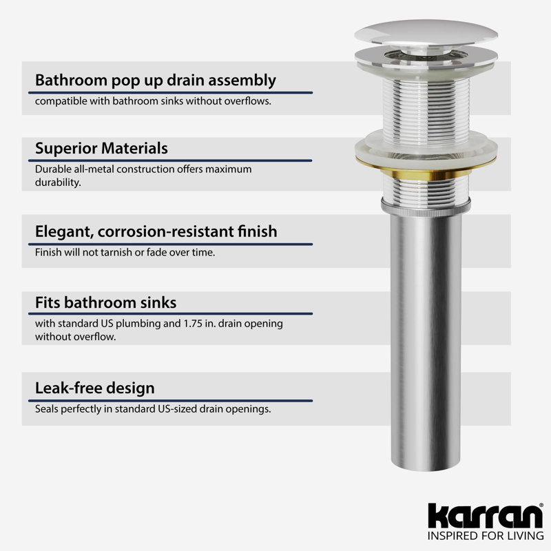 Karran Pop-up Bathroom Sink Drain, Chrome