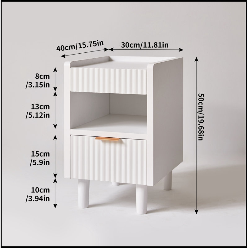 Tables de chevet avec tiroir et rangement ouvert, Blanc