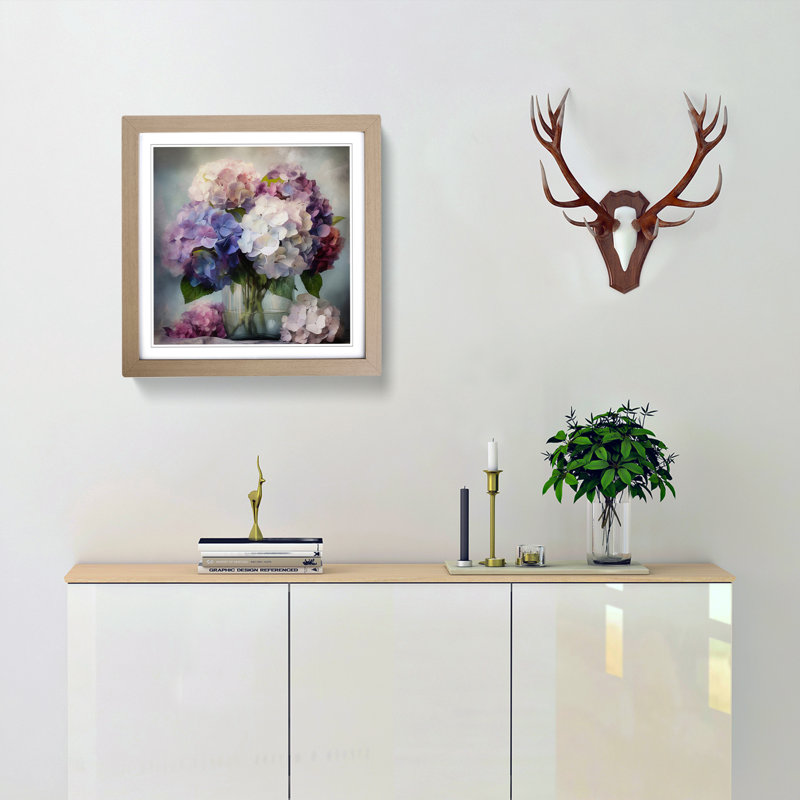 Hydrangea Floral Art No.3 - Framed Print, Oak