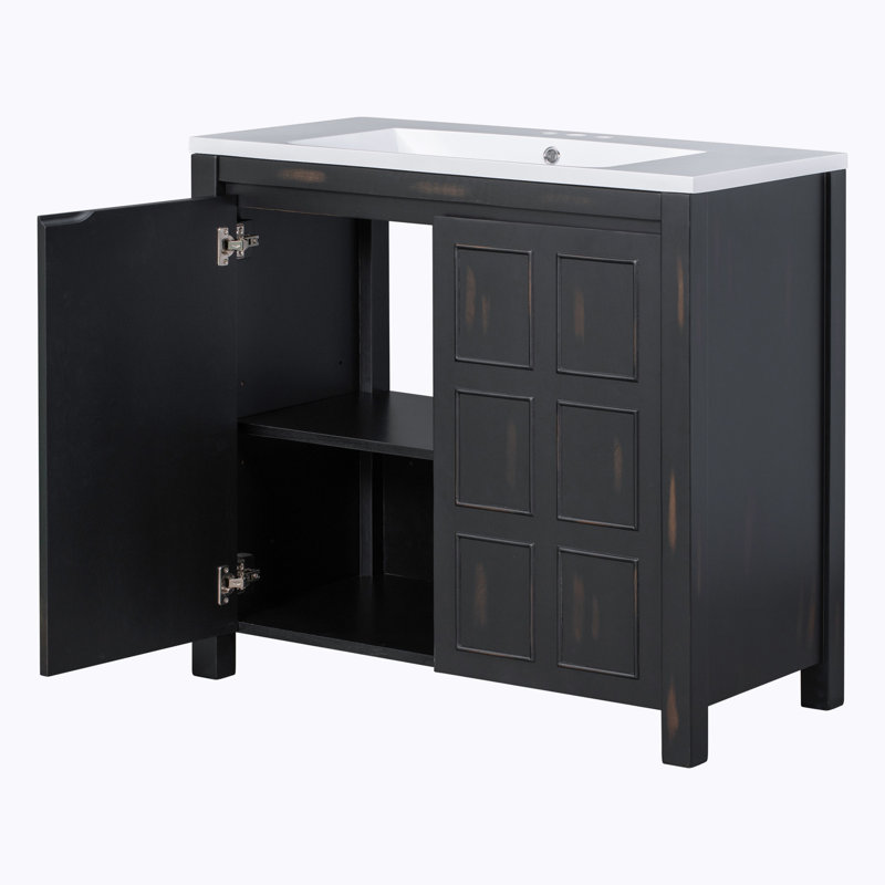Ensemble de meuble-lavabo simple 36 po avec plateau en céramique Oies, Noir