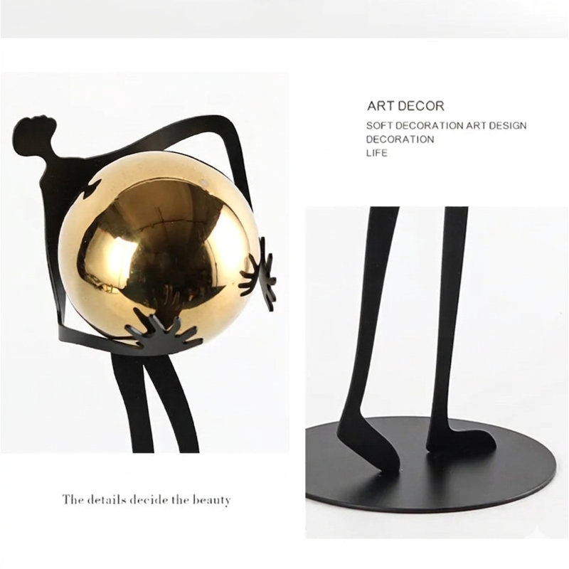 Metal Handicraft Abstract Portrait Sculpture Gold Ball-hugging Figure Metal Ornament Metal Figurine Home Decoration Accessories