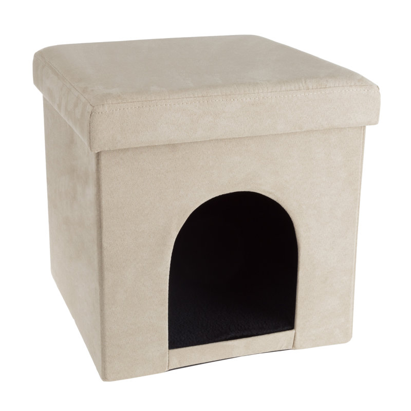 PETMAKER Cat House – Collapsible Multipurpose Small Dog or Cat Ottoman with Footrest, Cushioned Top, and Interior Pillow
