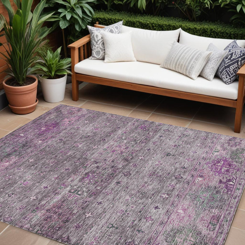 Tapis d'intérieur lavable floral mauve et gris 8 pi x 10 pi