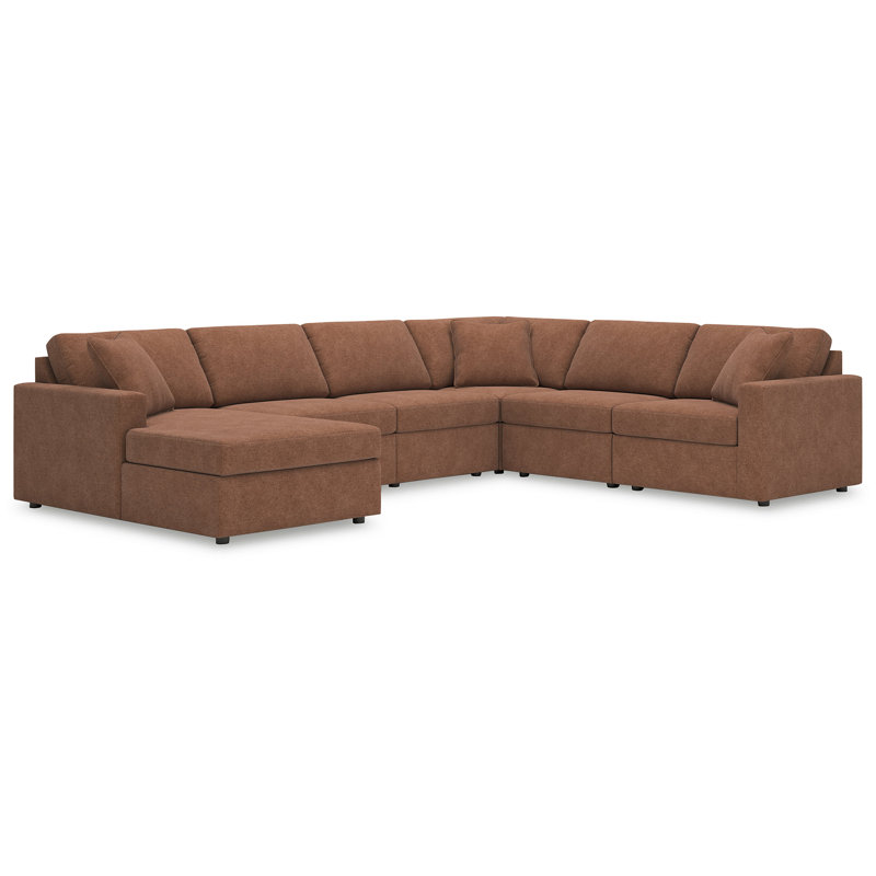 Canapé modulaire 6 pièces avec méridienne Chobanyan, Brown Polyester, Face à la gauche, H 36 po x l 140 po x P 107 po