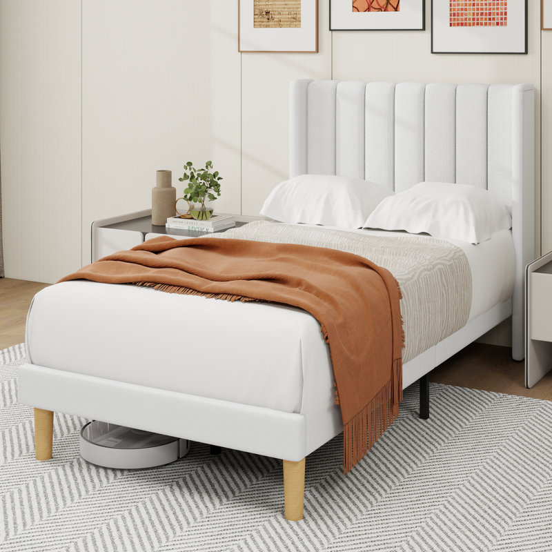 Sutter Upholstered Wingback Bed, Twin, White