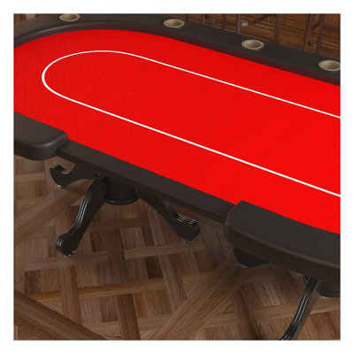 96" Oval Wooden Poker Table for 10 Players with Red Felt Surface