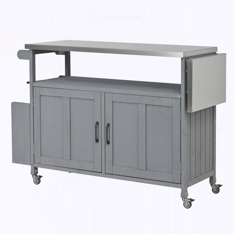 Foldable Outdoor Kitchen Island Patio Mobile Kitchen Cart Portable Outdoor Cooking Island with Lockable Wheels, Grey