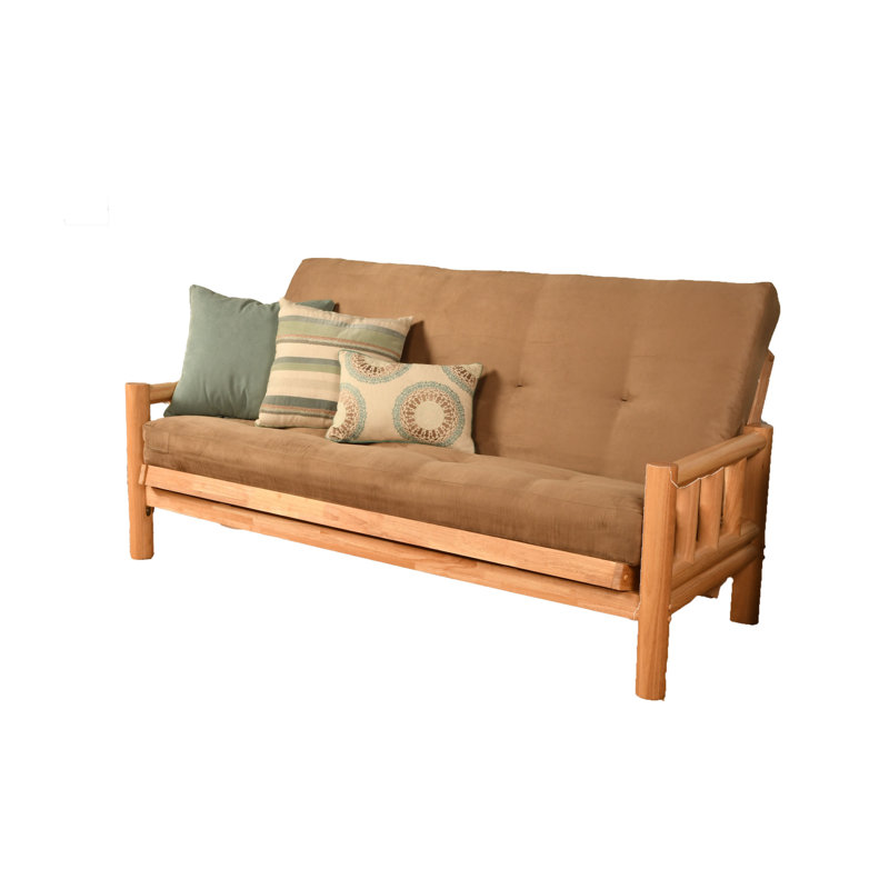 Futon double en coton avec matelas Anders, Suède suédine, Naturel