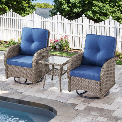 Halit Outdoor Patio Wicker Swivel Glide Rocker Chair With Cushions (2-Pack)