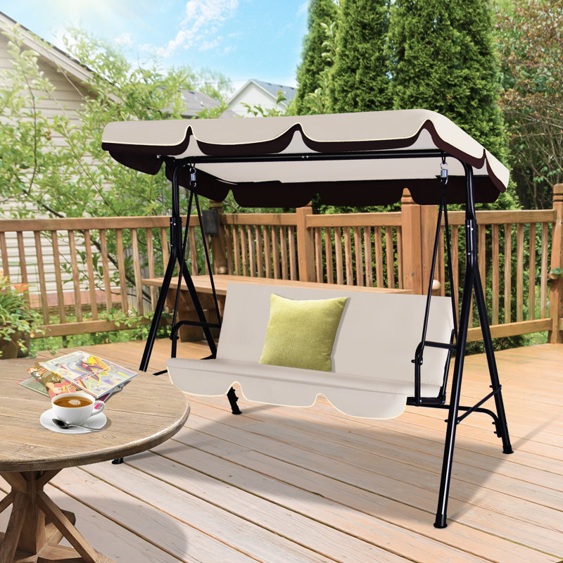 Balancelle 3 personnes avec auvent réglable, Beige/noir