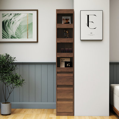 70.87" H Display Storage  Cabinet , 4-Tier Shelf, 3 Side Drawers & 4 Small Display Shelves , Modern Wooden Tall Bookshelf Bookcase For Living Room Hom by Latitude Run
