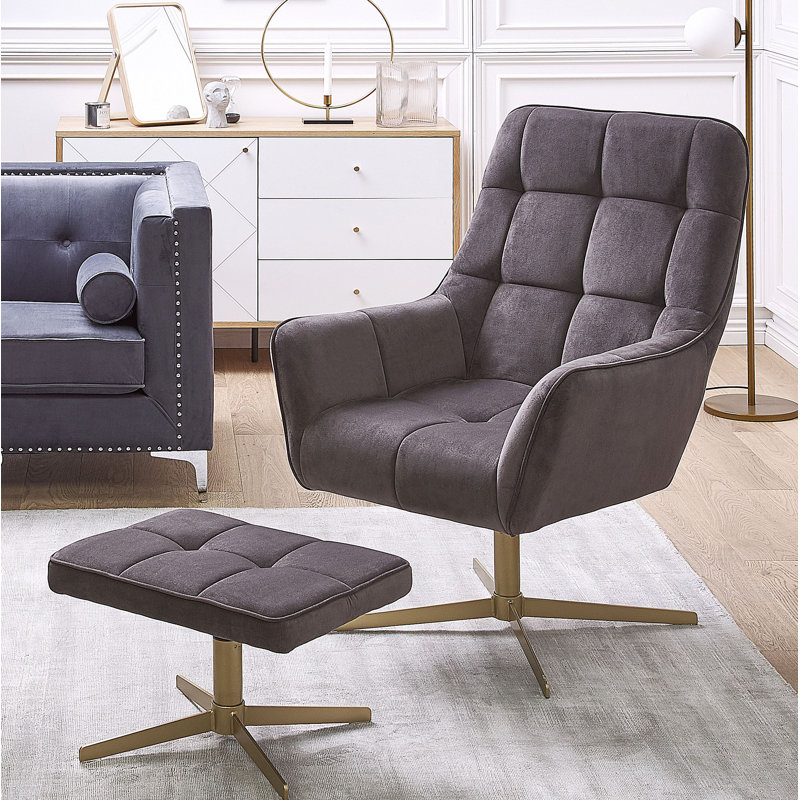 Jadyn Upholstered Swivel With Footstool Lounge Chair, Taupe