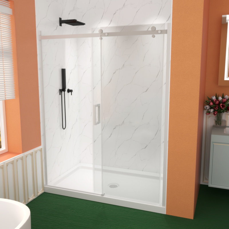 Premium Sliding Shower Door,60"Wx74"H, Adjustable Width 56-60", 5/16" Tempered Glass, Chrome
