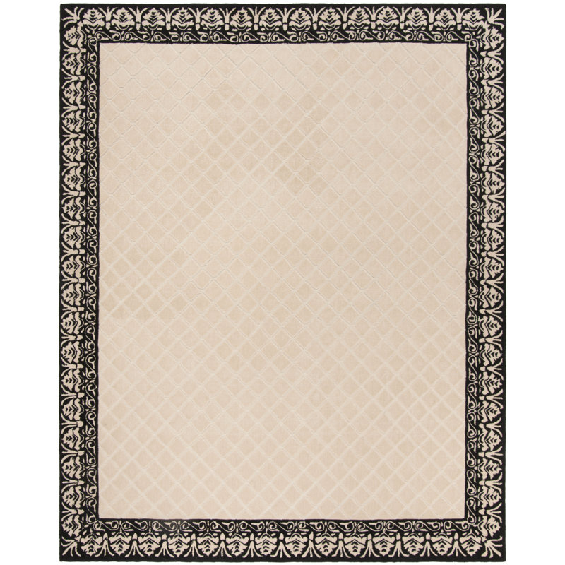 Modern Hand-Hooked Black Synthetic 8' x 10' Area Rug