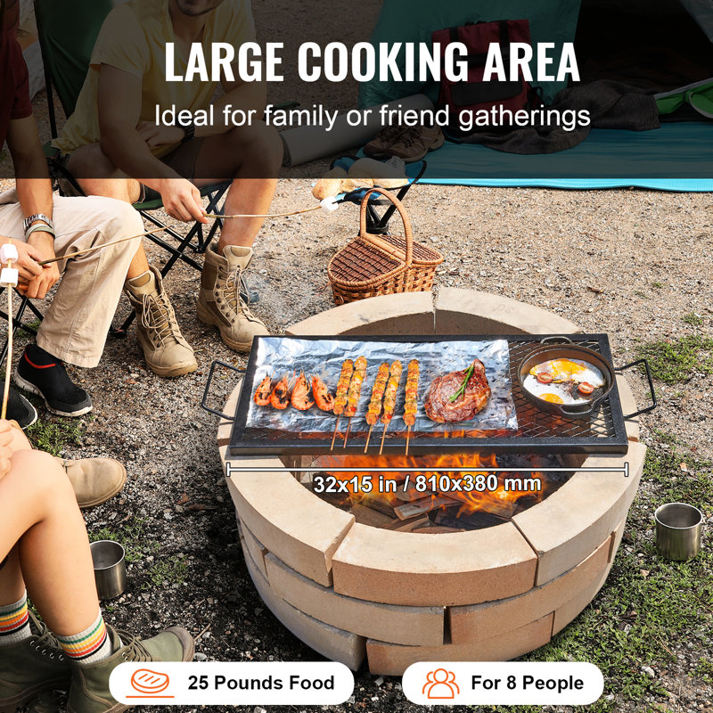Foyer de cuisson en acier robuste, rectangle de 32 pouces avec poignée, convient aux réunions de famille, maille en forme de losange, meilleure cuisson, grille de barbecue facile à transporter et à monter à l'extérieur, noir