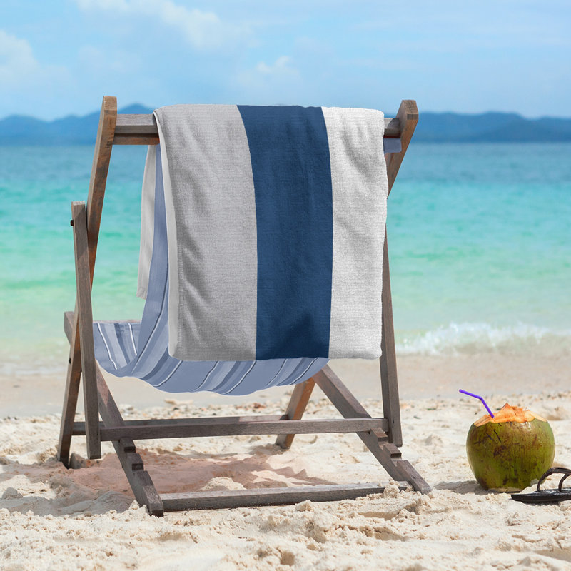 Cotton Blend Lightweight Beach Towel, Cool Gray/Navy Blue/White