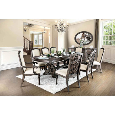 9 - Piece Dining With Rectangular Table, 6 Side Chairs, 2 Arm Fabric, Rustic Style, Trestle Base And Expandable Leaf For Room: Natural Finish, Design