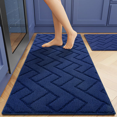 Kitchen Rugs And Mats Sets,2 Pieces Super Absorbent Polypropylene Non-Slip Rug,Soft Comfort Floor Mat,Washable(20" X 31.5"+20" X 48",Navy Blue)