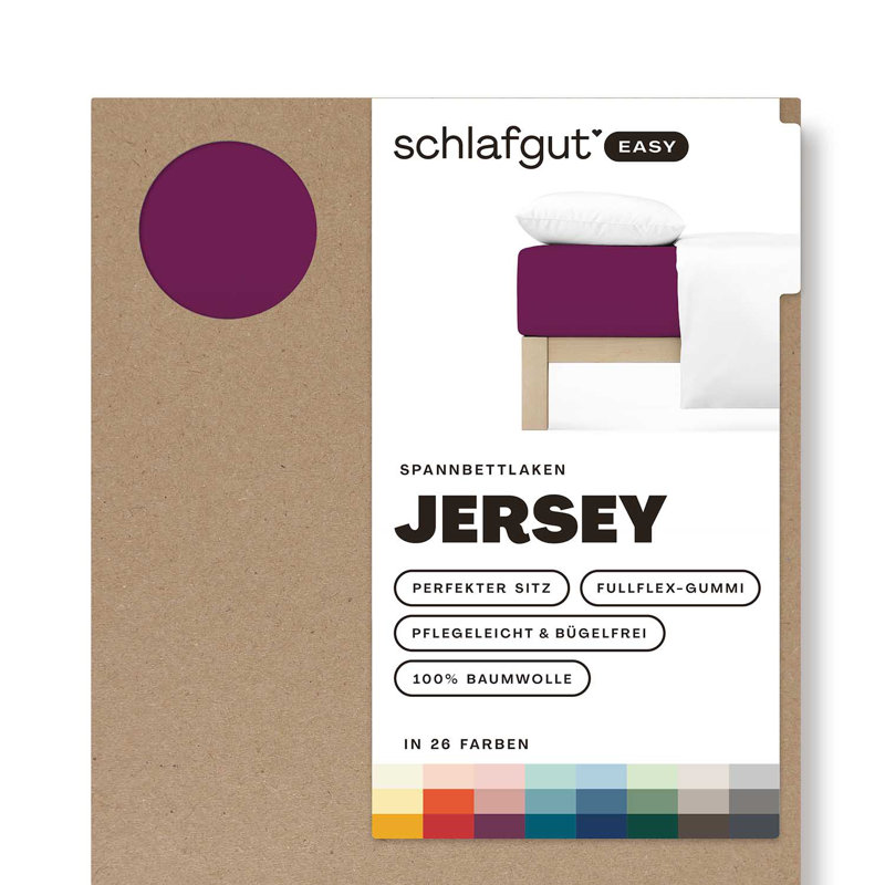 100% Cotton Jersey Knit Fitted Sheet, Purple Deep, L 140 x 200cm - 160 x 200cm