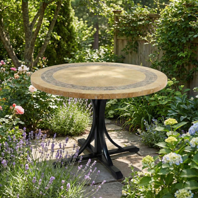 Vermont Round Stone Outdoor with Umbrella Hole Dining Table - 110 cm W 110 cm D
