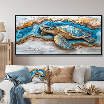 «Conin Turtle On Beach Landscape Collage», art mural tortue pour le salon