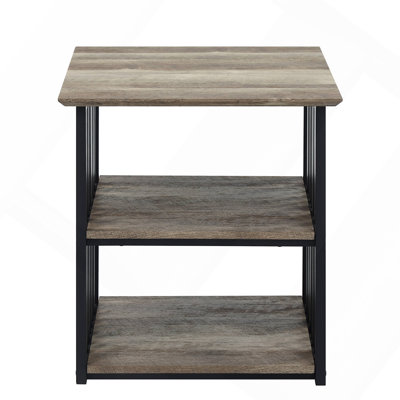 Antique Oak And Black 3-Shelf Nightstand