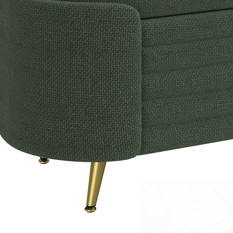 Banc en chenille avec rangement rabattable et pieds en métal, Vert
