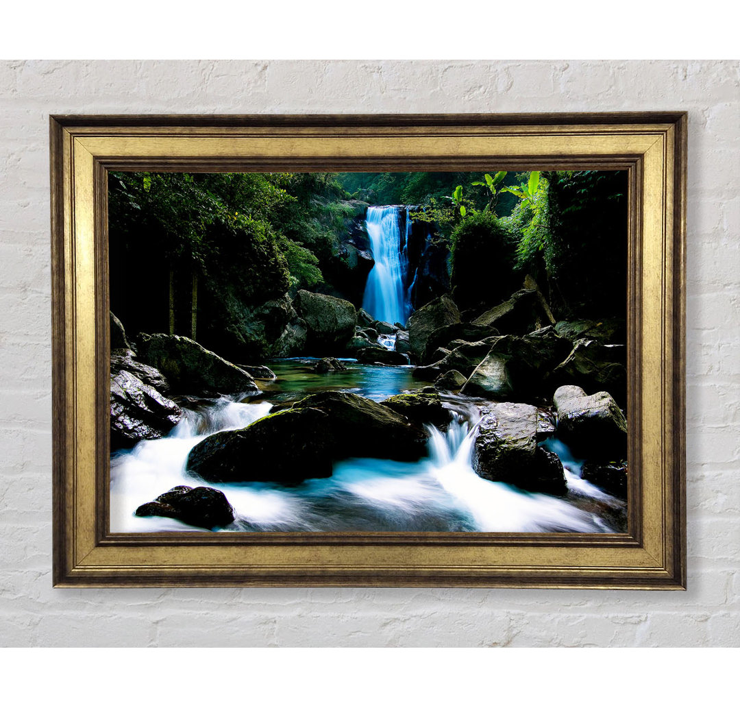 Enchanted Blue Waterfall Forest Flows - Bilderrahmen Kunstdrucke