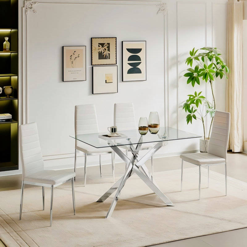 Table de salle à manger Carlinda pour 4 à 6 personnes, Transparent / Argent