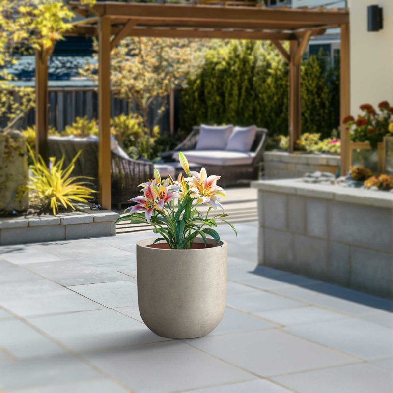 Large (Upgraded Interior) Concrete Round Planter / Pot With Drainage Holes, 16.54" H x 16.54" W x 16.54" D