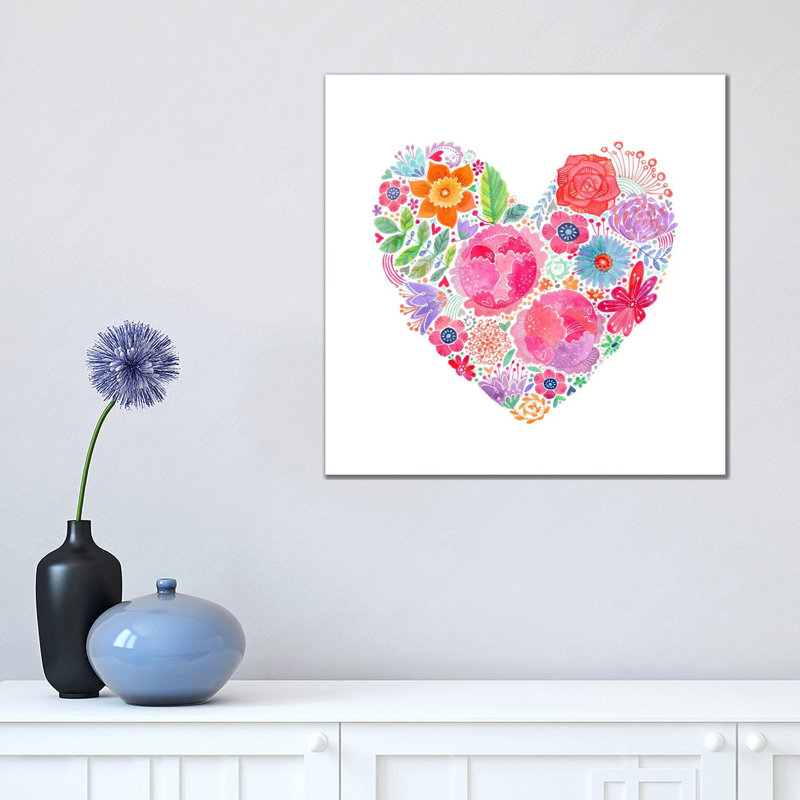 Floral Heart by Stephanie Corfee - Wrapped Canvas Painting, 45.72 cm H x 45.72 cm W x 3.175 cm D