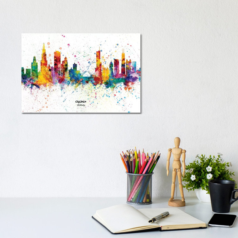 Chicago Illinois Skyline Splash by Michael Tompsett - Wrapped Canvas Print, 20.32cm H x 30.48cm W x 1.91 cm D